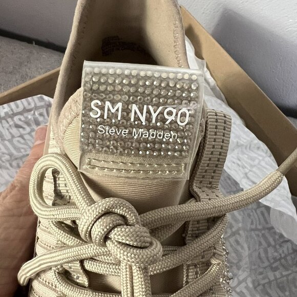 Steve Madden NYC Sneakers Women's  SZ 9.5 Beige Maxima Rhinestone Shoes - Picture 8 of 15